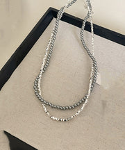 Brief Sterling Silver Double Layer Broken Silver Gratuated Bead Necklace