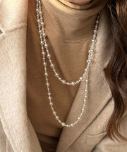 Brief White Alloy Pearl Beading Sweater Necklace