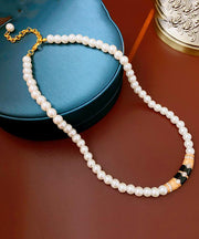 Brief White Alloy Pearl Zircon Drip Graduated Bead Necklace