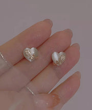 Brief White Alloy Zircon Tulip Cat Eye Ston Love Stud Earrings