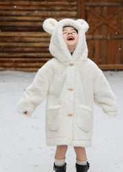 Brief White Button Kids Mink Velvet Hoodie Coat Winter