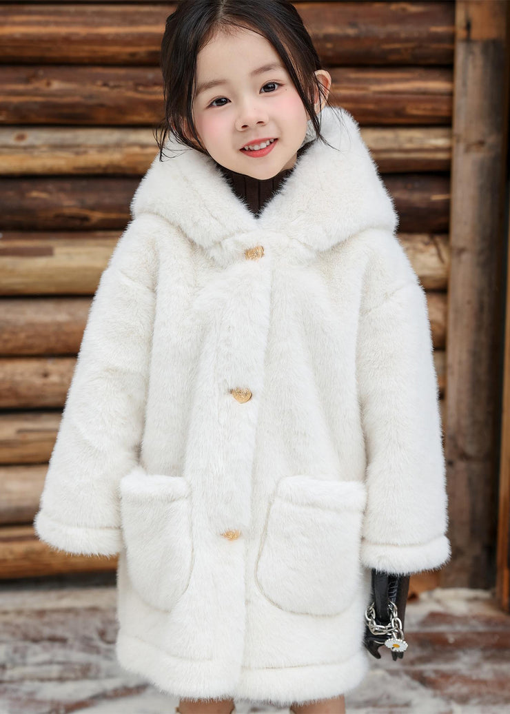 Brief White Button Kids Mink Velvet Hoodie Coat Winter