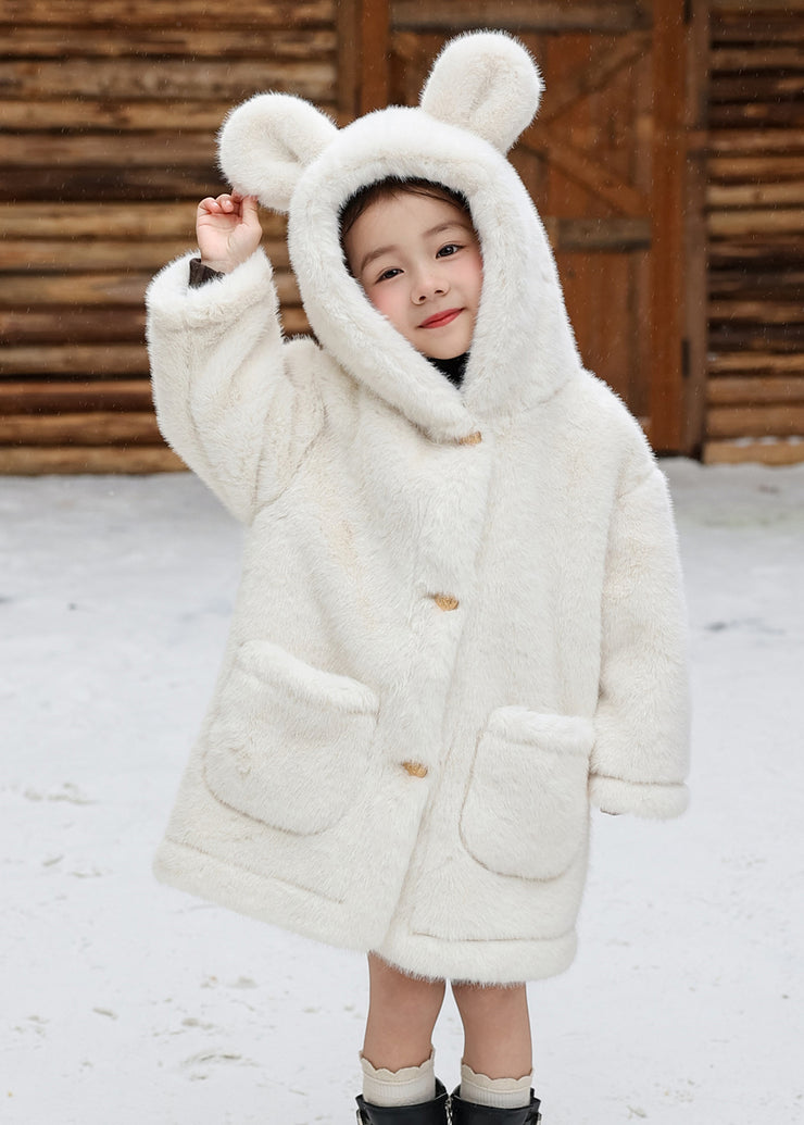 Brief White Button Kids Mink Velvet Hoodie Coat Winter