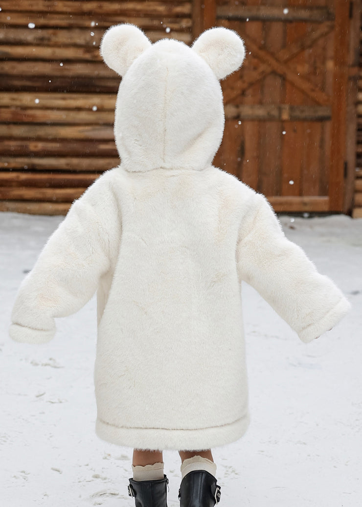 Brief White Button Kids Mink Velvet Hoodie Coat Winter