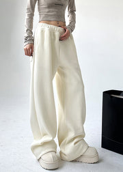 Brief White Patchwork Warm Fleece Straight Pants Spring