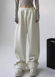 Brief White Patchwork Warm Fleece Straight Pants Spring