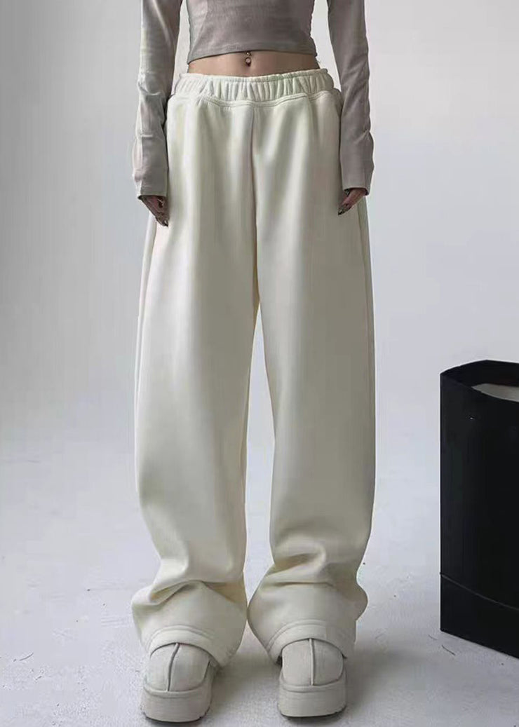 Brief White Patchwork Warm Fleece Straight Pants Spring