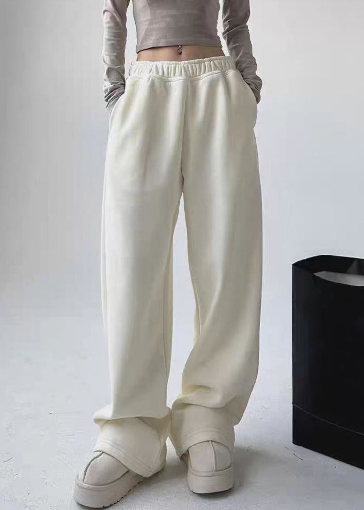 Brief White Patchwork Warm Fleece Straight Pants Spring