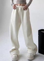 Brief White Patchwork Warm Fleece Straight Pants Spring