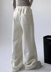 Brief White Patchwork Warm Fleece Straight Pants Spring