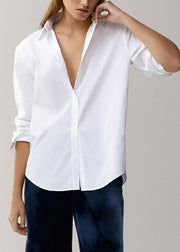 Brief White Peter Pan Collar Button Cotton Shirt Long Sleeve