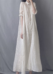 Brief White Peter Pan Collar Button Maxi Shirts Dress Spring