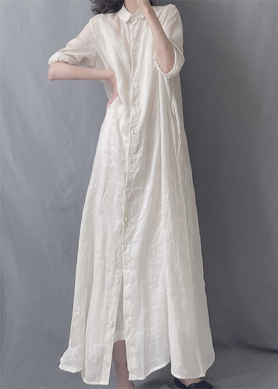 Brief White Peter Pan Collar Button Maxi Shirts Dress Spring