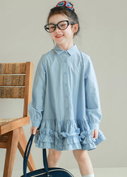 Brief White Peter Pan Collar Patchwork Button Girls Shirts Mid Dresses Spring