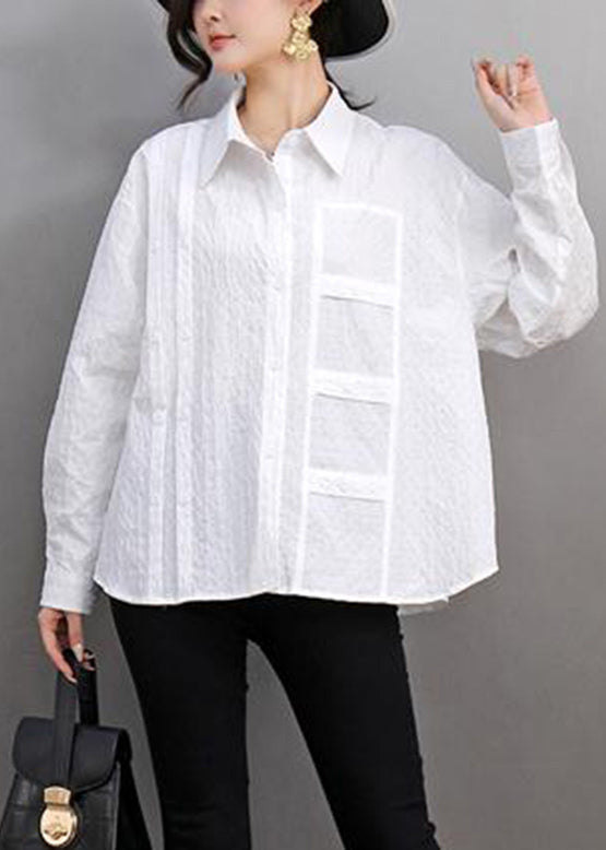 Brief White Peter Pan Collar Patchwork Button Shirts Spring