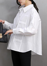 Brief White Peter Pan Collar Patchwork Button Shirts Spring