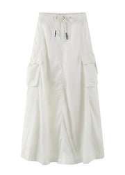 Brief White Pockets Patchwork Elastic Waist Tie Waist Maxi Skirts Summer