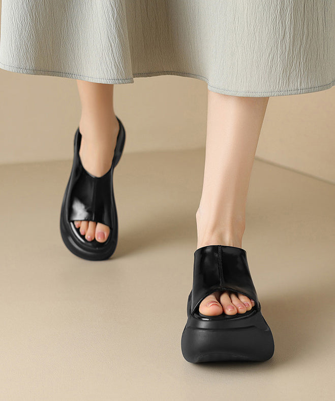 Brief White Splicing Peep Toe Wedge Slide Sandals