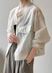 Brief White Stand Collar Patchwork Thin Shirt Spring