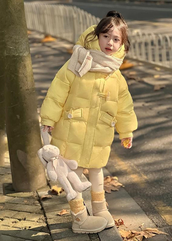 Brief Yellow Patchwork Button Kids Hooded Parkas Winter