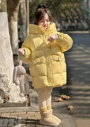 Brief Yellow Patchwork Button Kids Hooded Parkas Spring