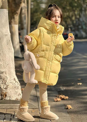 Brief Yellow Patchwork Button Kids Hooded Parkas Winter