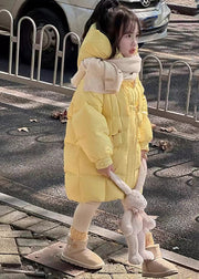 Brief Yellow Patchwork Button Kids Hooded Parkas Spring