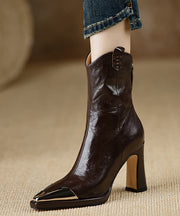 Brown Boots Chunky Heel Sheepskin Classy Splicing Sequined