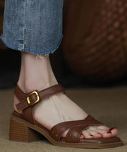 Brown Buckle Strap Splicing Chunky Sandals Peep Toe
