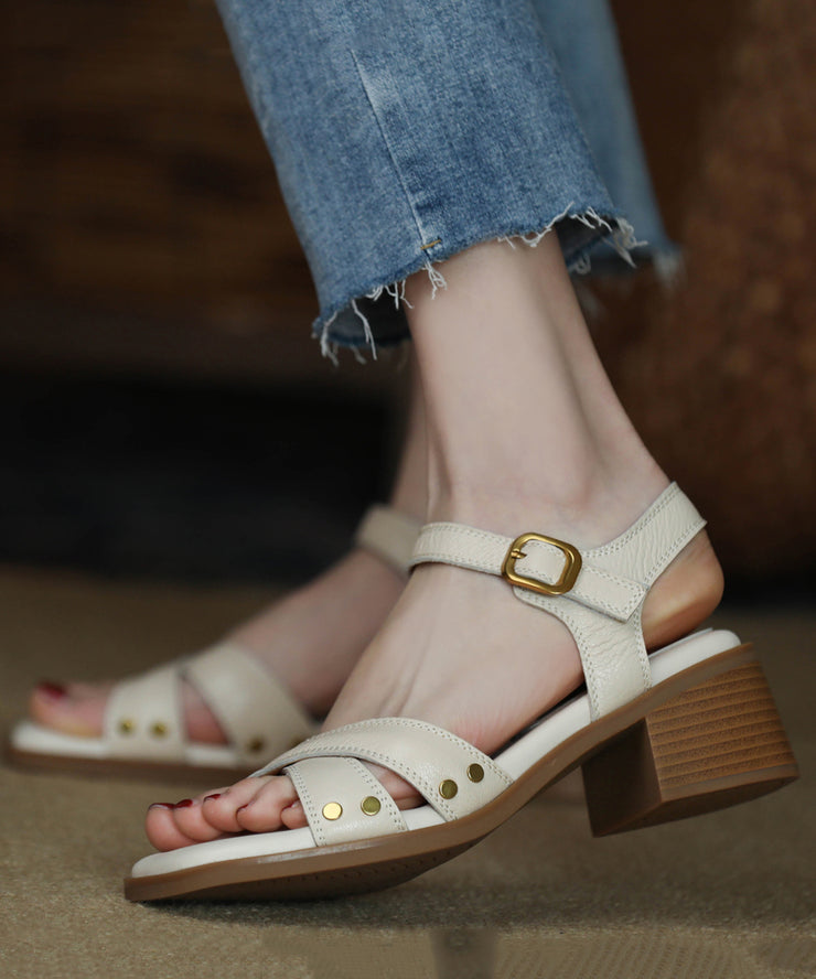 Brown Buckle Strap Splicing Chunky Sandals Peep Toe