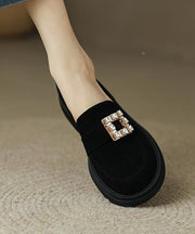 Brown Chunky Suede Casual Zircon Splicing Loafer Shoes