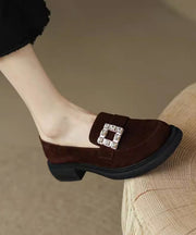 Brown Chunky Suede Casual Zircon Splicing Loafer Shoes