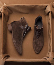 Brown Chunky Suede French Splicing Zippered Ankle Boots