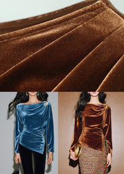 Brown Cinched Side Open Silk Velour T Shirt Spring