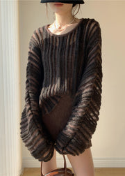 Brown Cozy Knit Pullover Sweaters O Neck Spring