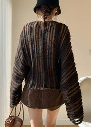 Brown Cozy Knit Pullover Sweaters O Neck Spring