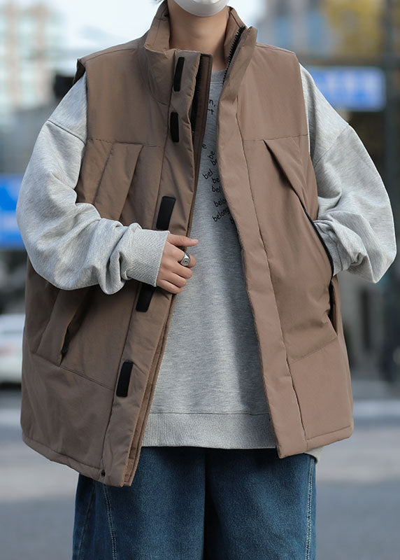 Brown Fine Cotton Filled Men Vest Oversized Winter