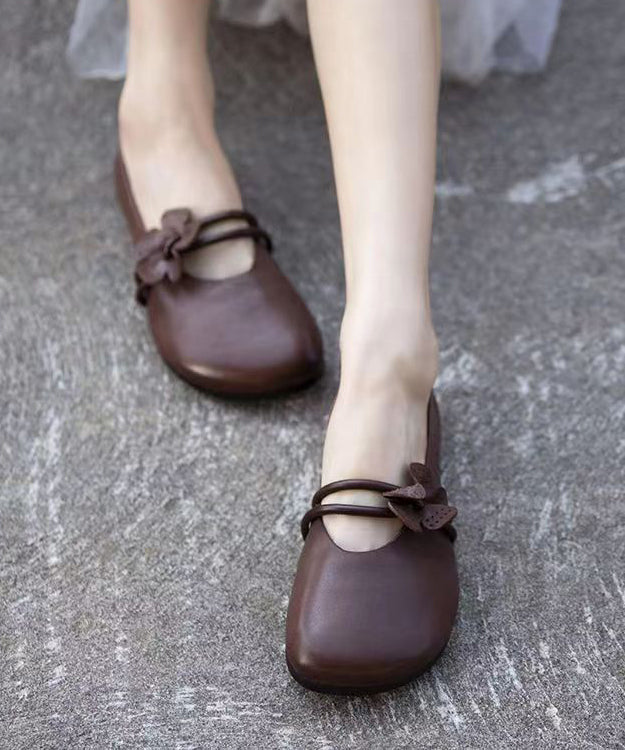 Brown Flat Shoes Classy Soft Splicing Floral