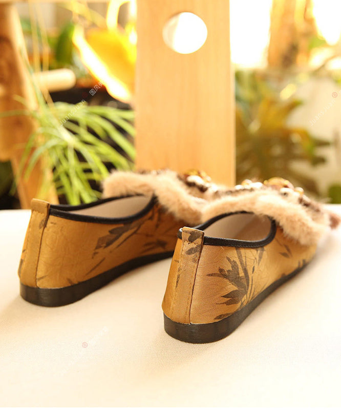 Brown Flat Shoes Cotton Fabric New Tassel Embroidery