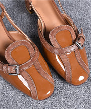 Brown French Splicing Chunky Sandals Hollow Out