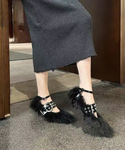 Brown Fuzzy Fur Shoes Splicing Stylish Buckle Strap