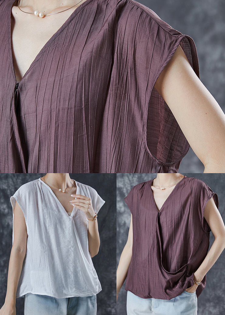 Brown Loose Linen Tank Tops Wrinkled Summer