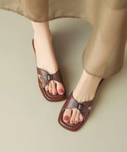Brown Open Toe Slide Sandals Boutique Versatile Flat