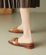 Brown Open Toe Slide Sandals Boutique Versatile Flat