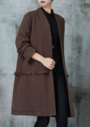 Brown Patchwork Cotton Cardigans Oversized Ruffled Spring