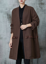 Brown Patchwork Cotton Cardigans Oversized Ruffled Spring