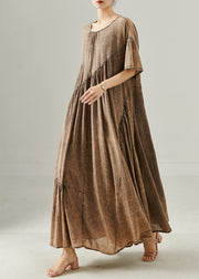 Brown Patchwork Cotton Maxi Dresses Oversized Summer