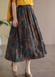 Brown Patchwork Linen Skirts High Waist Print Summer