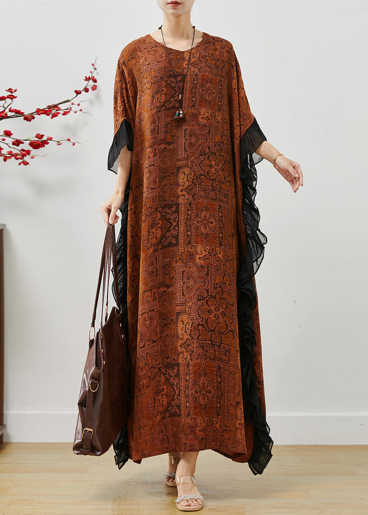 Brown Patchwork Party Dress Oversized Print Summer