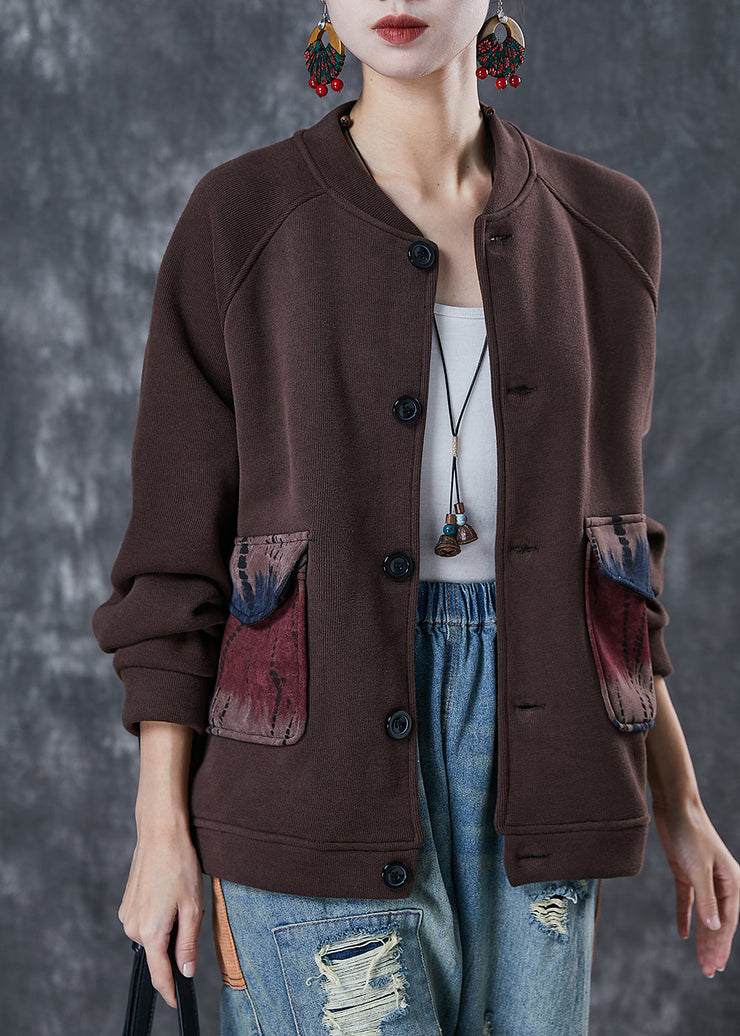 Brown Patchwork Warm Fleece Jackets Oversized Winter